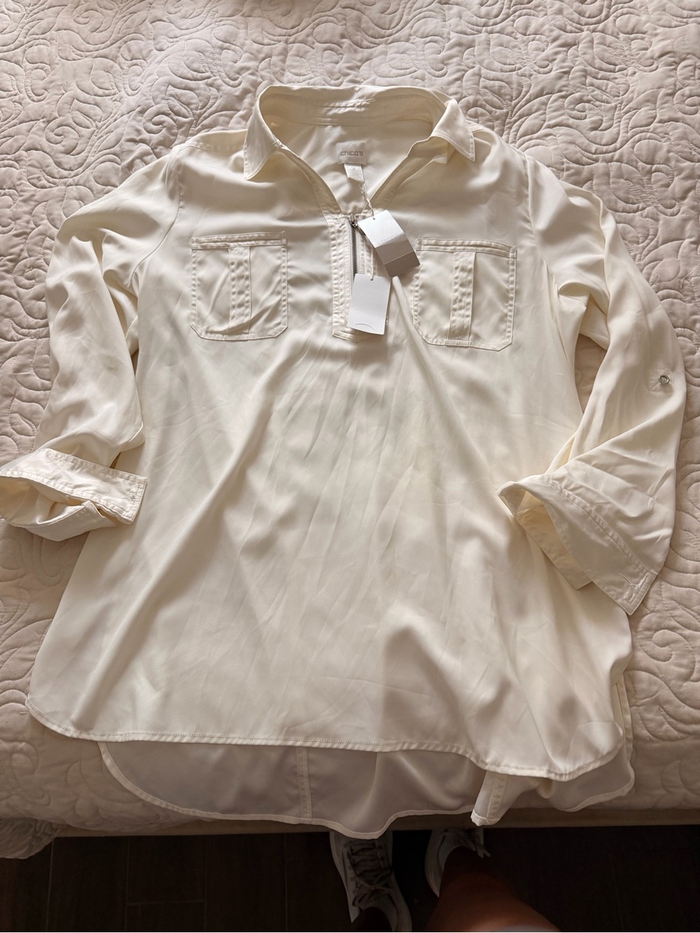 NWT Chico's Cream Long-Sleeve Collared Top Size Large 2